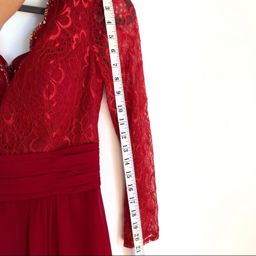 Elegant Red Long Sleeve Lace Dress - Picture 6 of 11